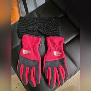 The North Face Pink and Black Winter Gloves With Head Wrap (Head Wrap Not NF)